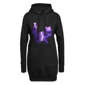 Chat chat flash lune étoiles cadeau - Sweat-shirt à capuche long Femme - noir - Devant