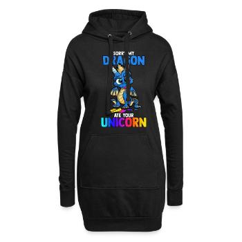 Tut mir leid, mein Drache hat dein lustiges süßes Einhornbuch gegessen - Hoodie-Kleid - Schwarz - Vorne