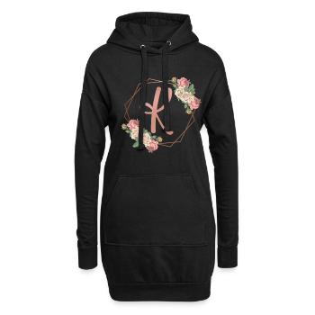Couronne florale romantique initiale lettre K fleurs - Sweat-shirt à capuche long Femme - noir - Devant