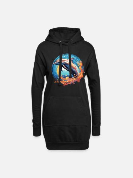 Dolphin in the sea - Hoodie Dress - black