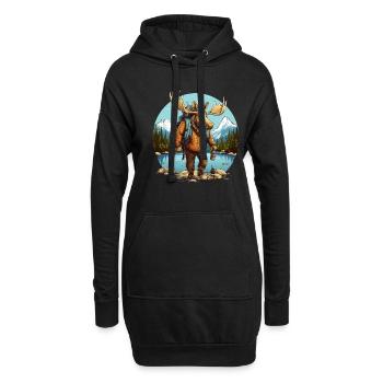 Wanderer Elchmit Wanderausrüstung im Wald - Natur - Hoodie-Kleid - Schwarz - Vorne