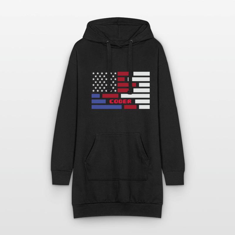 American Flag Coder Coding Computer Nerd Sweat-shirt à capuche long Femme