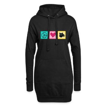 Katze Katzenhaar Mietzekatze "love peace cats" - Hoodie-Kleid - Schwarz - Vorne