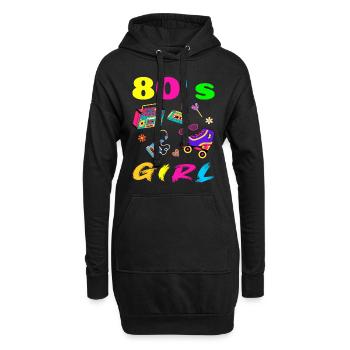 Retro 80er Jahre T-Shirt Bunte Designs - Hoodie-Kleid - Schwarz - Vorne