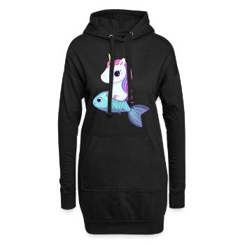 Einhorn reitet auf Fisch - Hoodie-Kleid - Schwarz - Vorne