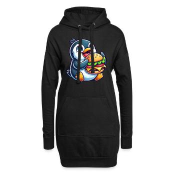 Skurriler Pinguin mit Hamburger lustig Chibi - Hoodie-Kleid - Schwarz - Vorne