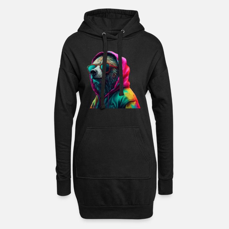 Bär mit Sonnenbrille Bunt Coole Bären Waldtier - Hoodie-Kleid - Schwarz
