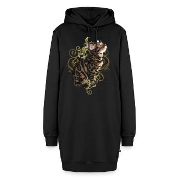 Bengalkatze - Hoodie-Kleid - Schwarz - Vorne