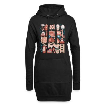 Feuerwehr Doodles Feuerwehrauto Feuerwehrmann - Hoodie-Kleid - Schwarz - Vorne
