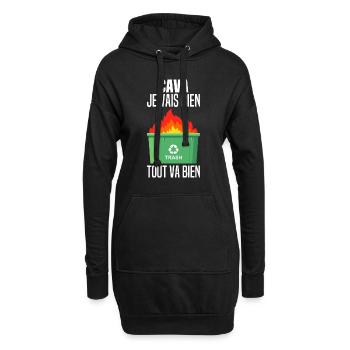 Cava Je Vais Bien Tout Va Bien Feu Benne A Ordures - Sweat-shirt à capuche long Femme - noir - Devant