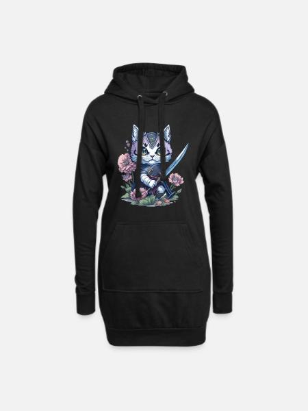 Die Ninja-Katze – einzigartig und farbenfroh - Hoodie-Kleid - Schwarz