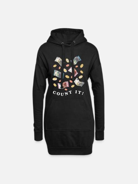 Geldbetrag in Euro Scheinen und Münzen, hell - Hoodie-Kleid - Schwarz