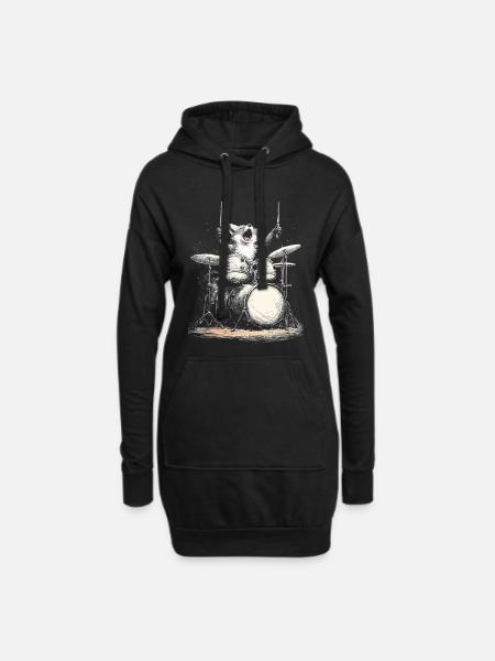 Renard Tambours Batteur Musique Rock Faune - Sweat-shirt à capuche long Femme - noir