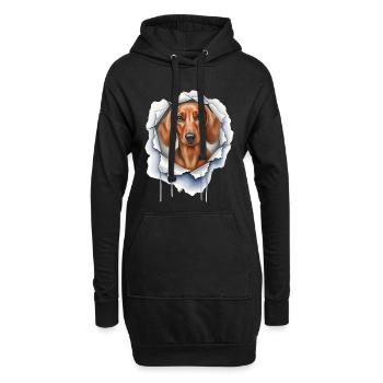 Lustiger Dackel guckt aus Riss - Süßer Hund - Hoodie-Kleid - Schwarz - Vorne