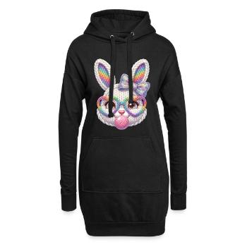Osterhase Kaugummiblase Herz Brille Regenbogen - Hoodie-Kleid - Schwarz - Vorne