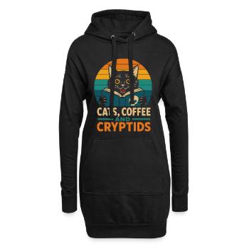 Chats, Café et Cryptides - Sweat-shirt à capuche long Femme - noir - Devant