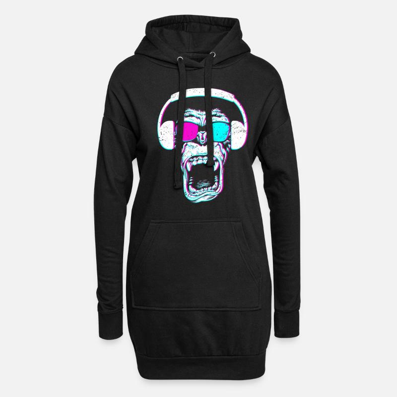 Monkey DJ mit Kopfhörer & Sonnenbrille Geschenk - Hoodie-Kleid - Schwarz