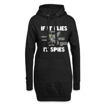 Funny It Flies It Spies - Hoodie-Kleid - Schwarz - Vorne