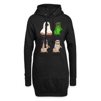 Cute Dog Pug In Halloween Costumes - Hoodie-Kleid - Schwarz - Vorne