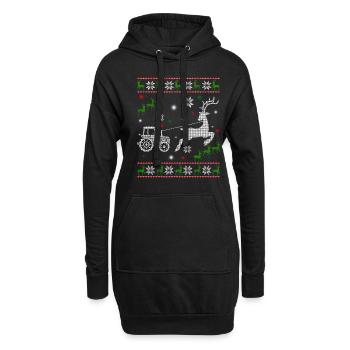 Reindeer Farmer Tractor Design Christmas Tree Farm - Hoodie-Kleid - Schwarz - Vorne