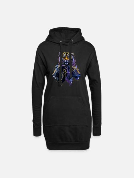 The Mighty Trio: Tiger, Lion, and Jaguar - Hoodie Dress - black