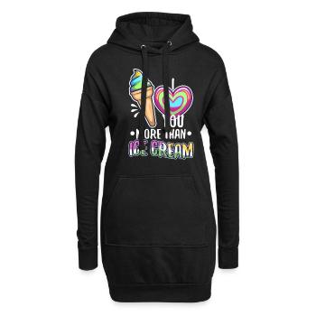 I love you more than ice cream - Hoodie-Kleid - Schwarz - Vorne