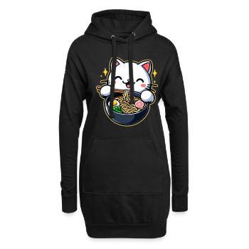 Anime Katze Ramen - Hoodie-Kleid - Schwarz - Vorne