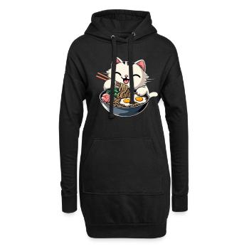 Anime Katze Ramen - Hoodie-Kleid - Schwarz - Vorne