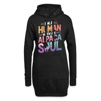 Alpaka Llama - Hoodie-Kleid - Schwarz - Vorne