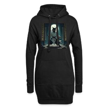 Ninja japonais Samouraï Combattant Chat Anime Manga - Sweat-shirt à capuche long Femme - noir - Devant