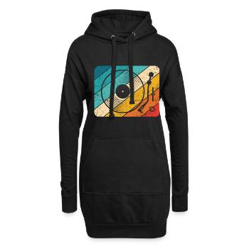 Vinly Plattenspieler Schallplatte LP Musik Motiv L - Hoodie-Kleid - Schwarz - Vorne
