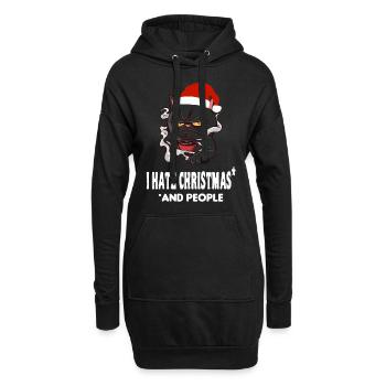 Lustige Katze Weihnachten - Hoodie-Kleid - Schwarz - Vorne