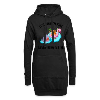 Es ist in Ordnung, mir geht es gut, alles ist in Ordnung Katze Flamingo - Hoodie-Kleid - Schwarz - Vorne