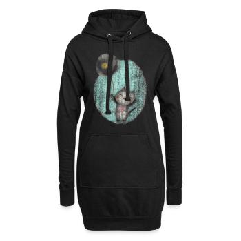süße Zeichnung Katze Luftballon Ballon - Hoodie-Kleid - Schwarz - Vorne