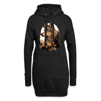 Wolf Wolfskopf Natur Wildnis Wald Bäume Kunst - Hoodie-Kleid - Schwarz - Vorne