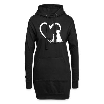 Dog Puppy and Baby Cat Heart, Animal Dog Cat Heart - Sweat-shirt à capuche long Femme - noir - Devant
