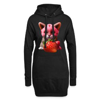 Chat fraise - Sweat-shirt à capuche long Femme - noir - Devant
