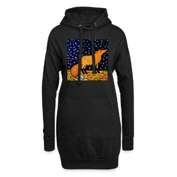 Fuchs unter einem Sternenhimmel - Hoodie-Kleid - Schwarz - Vorne