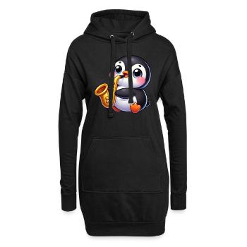 Pingouin, Saxophone, Joueur, Jazz, Musicien - Sweat-shirt à capuche long Femme - noir - Devant