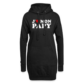 J'aime Mon Papy Cadeau Grand-père Coeur Rouge - Sweat-shirt à capuche long Femme - noir - Devant
