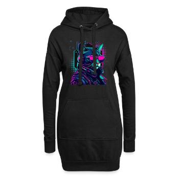 Cyberpunk Chat avec lunettes de soleil - Sweat-shirt à capuche long Femme - noir - Devant