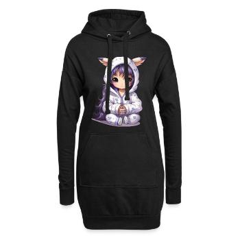 Chibi Häschen Hoodie Stil - Hoodie-Kleid - Schwarz - Vorne