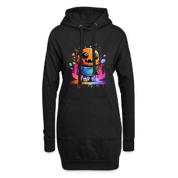 lustiger Roboter - Hoodie-Kleid - Schwarz - Vorne