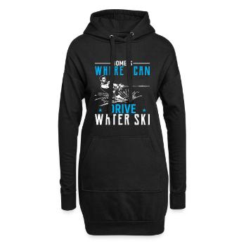 À la maison, je suis là où je peux faire du ski nautique - Sweat-shirt à capuche long Femme - noir - Devant