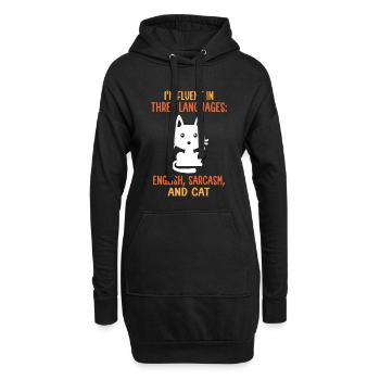 Je parle couramment trois langues : anglais, sarcasme, - Sweat-shirt à capuche long Femme - noir - Devant