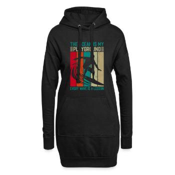 Der Ozean ist mein Spielplatz; Jede Welle ist eine Lektion - Hoodie-Kleid - Schwarz - Vorne
