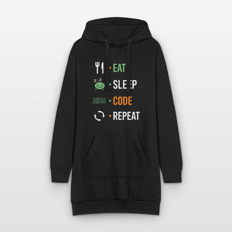 Manger, dormir, coder, répéter. Sweat-shirt à capuche long Femme