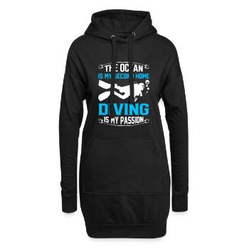 L’océan est ma deuxième maison ; La plongée est ma passion. - Sweat-shirt à capuche long Femme - noir - Devant