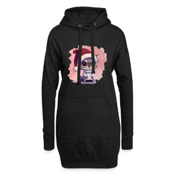 Chat de Noël, mignon et mignon avec une casquette - Sweat-shirt à capuche long Femme - noir - Devant