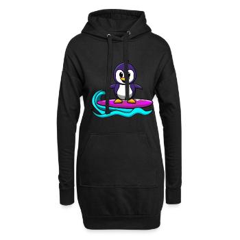 Süßer Kawaii Pinguin auf Surfbrett - Hoodie-Kleid - Schwarz - Vorne
